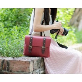 Vintage Leather Shoulder Bag for DSLR SLR Camera - Red