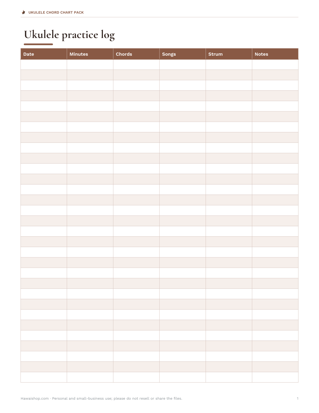 Preview of the first page of Practice log (XLSX)
